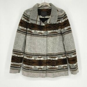 Paige Womens Coat Size Small Wool Blend Dark Brown Geometric Aztec Boho